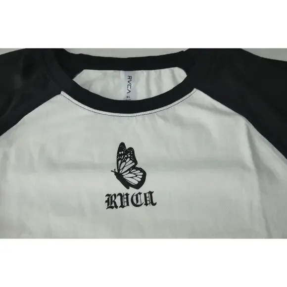 RVCA Butterfly Raglan Shirt Half Baby Tee XL Grunge Skater NWT Boho‎ - Picture 2 of 8